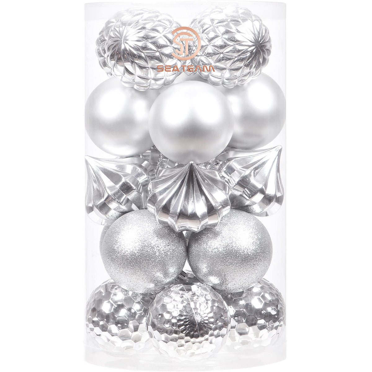 Sea Team 21-Pack Christmas Ball Ornaments with Strings, 80mm/3.15" Large Size Baubles, Shatterproof Plastic Christmas Bulbs, Hanging Decorations for Xmas Tree, Holiday, Wedding, Party, Silver