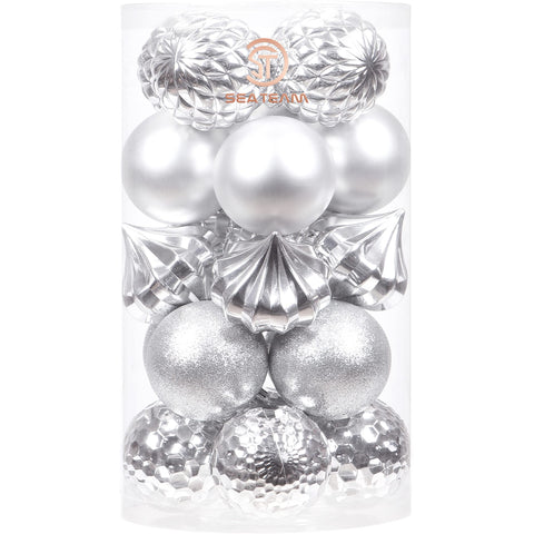 Sea Team 21-Pack Christmas Ball Ornaments with Strings, 80mm/3.15" Large Size Baubles, Shatterproof Plastic Christmas Bulbs, Hanging Decorations for Xmas Tree, Holiday, Wedding, Party, Silver