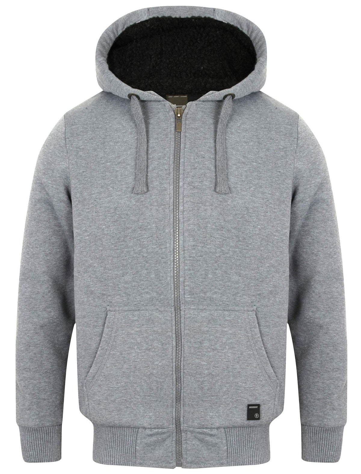 Mens Dissident Hoodie Sweatshirt/Jumper Jacket Toulouse Sherpa Fleece Lined, Grey Marl, Size M