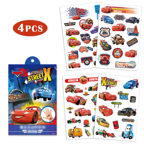 Car Temporary Tattoos Removable Fake Tattoos Lightning Race Cars Toys Birthday Party Favor Supplies Stickers for Kids Adult 4 Piece Set