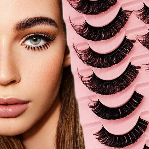 10 Pairs False Eyelashes 60D-Curl Russian Strip Lashes, Fluffy Eyelashes Wispy - Volume Fake Lashes Natural Eyelashes, Handmade Russian Lashes Eyelash Extensions, Lightweight and Soft Eyelashes