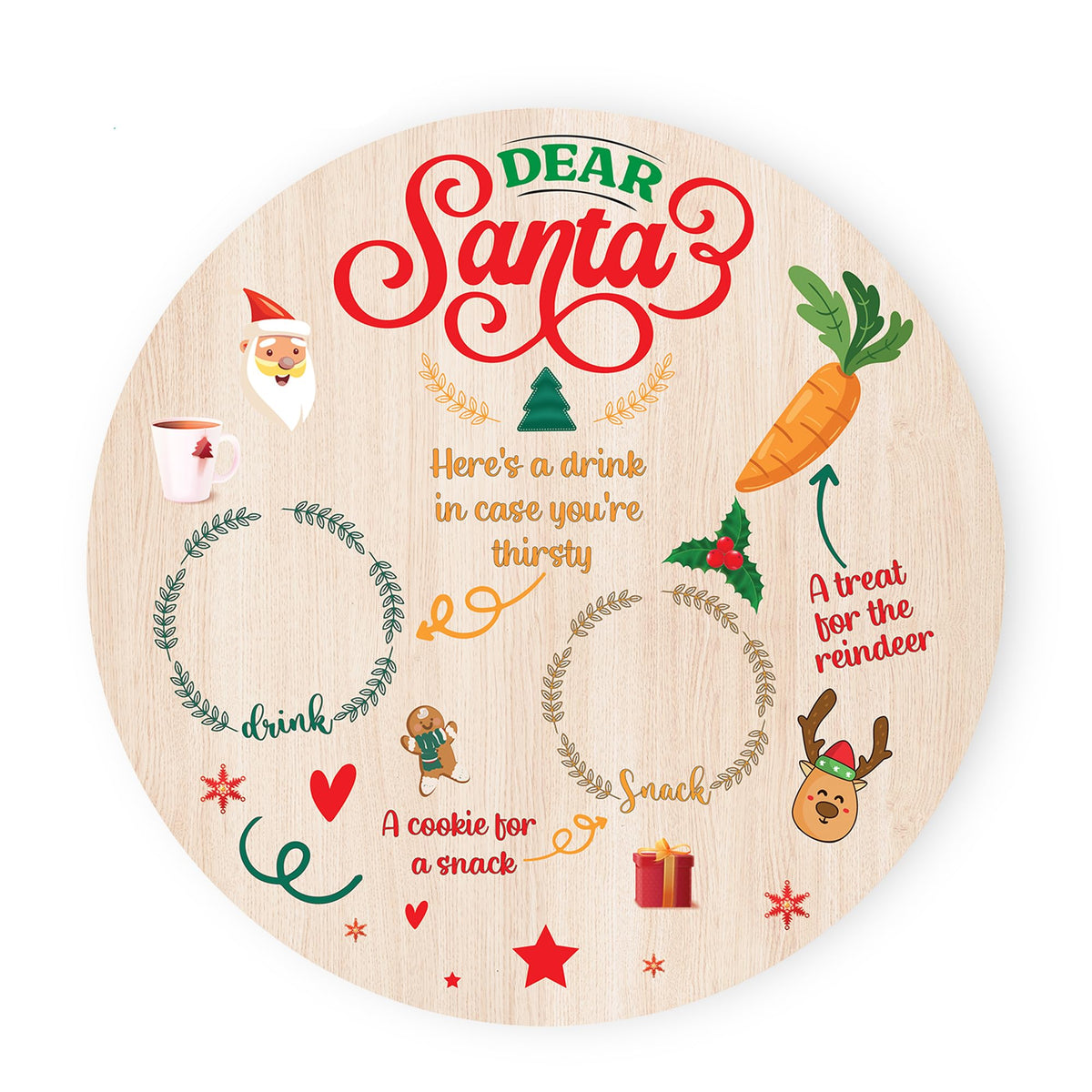 Santa Plate Christmas Eve Treats Reindeer Food Wooden Plate Round Board - 25CM X 25CM (Dear Santa)