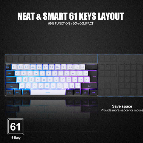 VBESTLIFE RGB Gaming Keyboard, G61 Mini Wired Mechanical Gaming Keyboard 61 Keys LED Backlight Hot Swappable Mechanical Keyboard, for Office Business, Type C Cable (White)