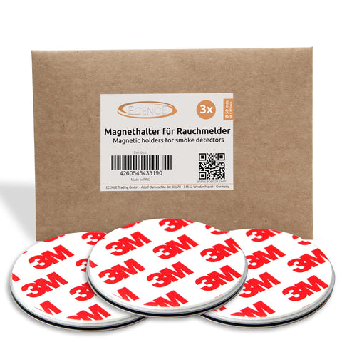 ECENCE 3pcs Magnetic Smoke Detector Mount Magnetic Adhesive Pads For Smoke Alarms Ø 50mm - Fast & Safe Mounting - No Drilling Or Screws - Fire Protection - Installation Tool