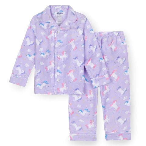 Wildkin Kids 2-Piece Button Down Pajama Set for Boys and Girls, 100% Polyester Flannel Fabric Pajama Set for Kids, Features Classic Button Closure Design, Size 3T (Unicorns)