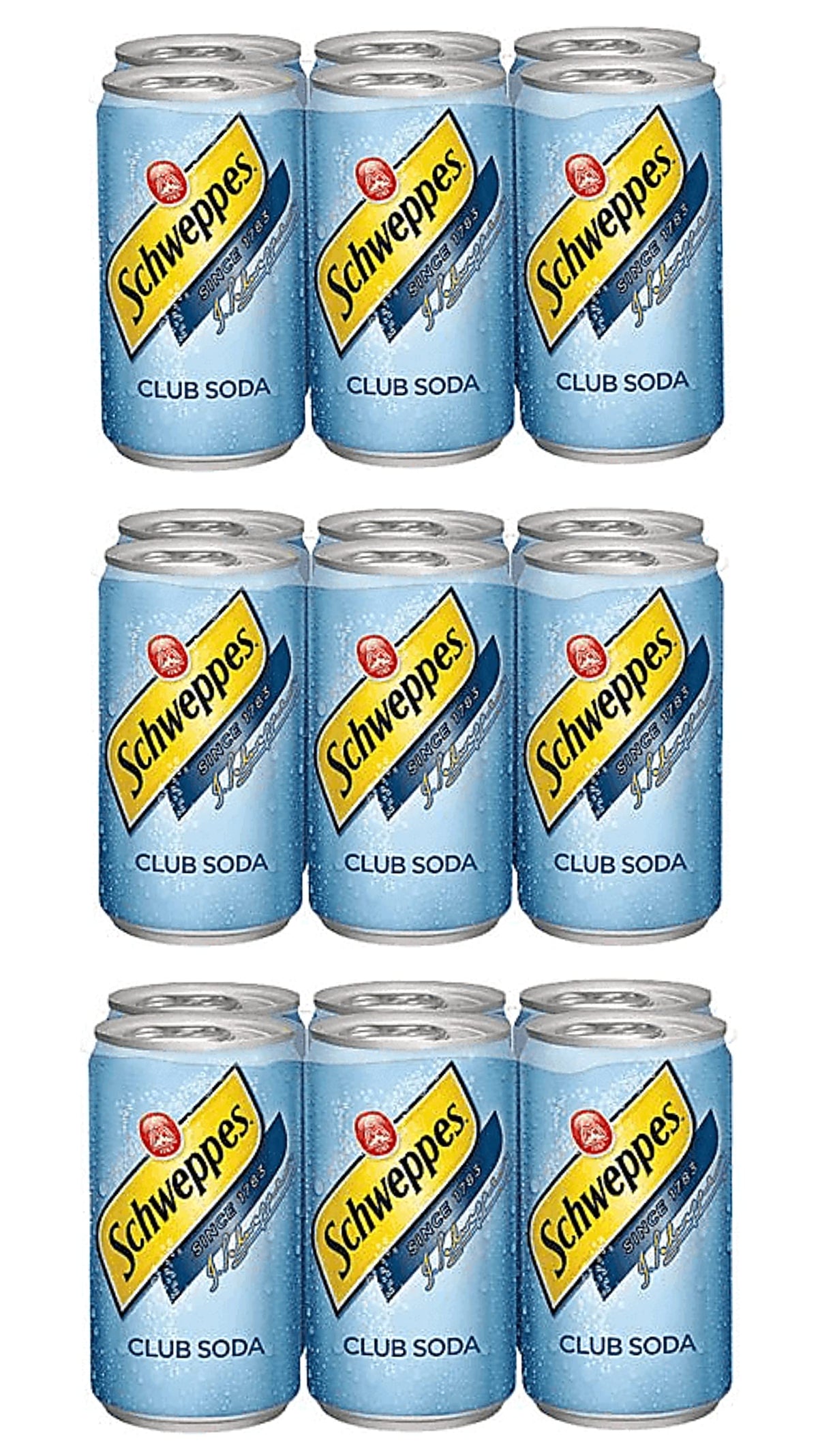 Schweppes club soda, 7.5 fl oz, 18 cans , total 135 fl oz