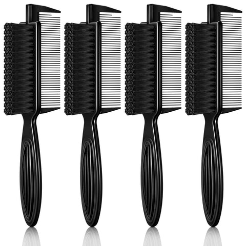 4 Pieces Fading Brush Set - 2-In-1 Nylon Brush with Comb, Blade Brush, Neck Beard Brush, and Hair Styling Tool for Men (Black)