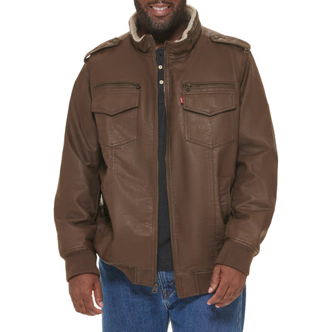 Levi's Men's Faux Leather Aviator Bomber Jacket (Regular & Big & Tall Sizes), Earth/Sherpa Lined, XS