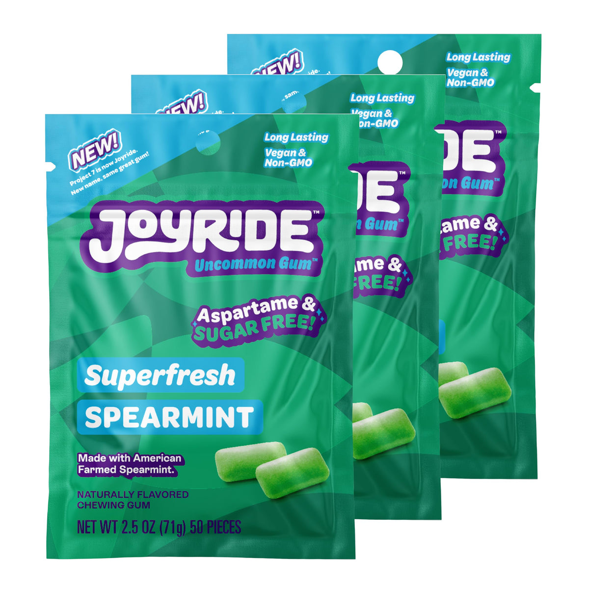 JOYRIDE Clean Gum - Aspartame Free, Sugar-Free & Low Carb | Long Lasting, Vegan, Non-GMO (Superfresh Spearmint, 50 Count (Pack of 3))