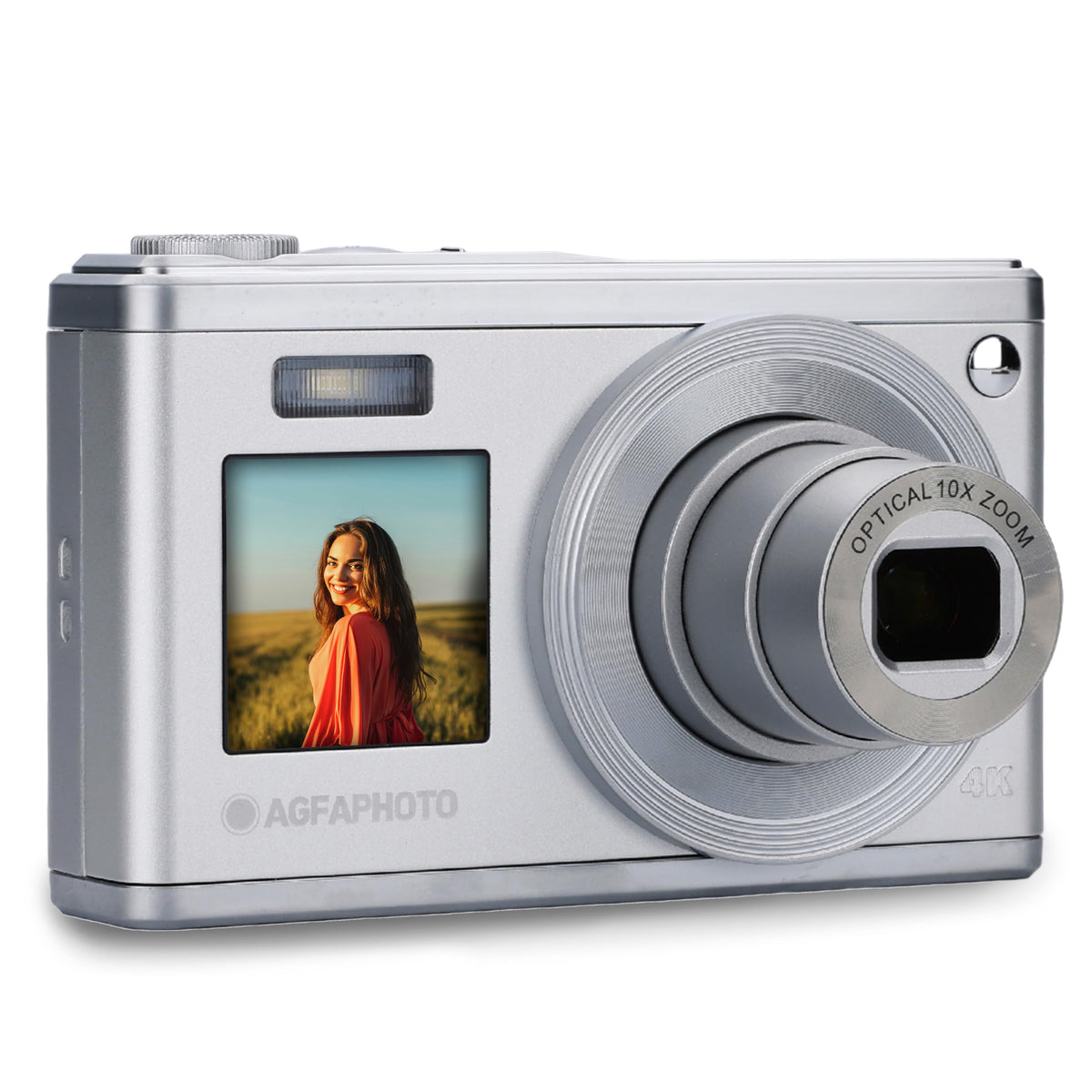 AGFA PHOTO Realishot DC9200 - Compact Digital Camera, 24 MP, 4K Video, 10x Optical Zoom, Dual Screen 2.8" + 1.54", CMOS Sensor, Image Stabilization, Lithium Battery - Silver