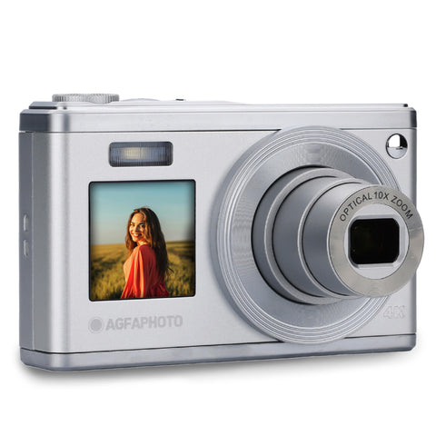 AGFA PHOTO Realishot DC9200 - Compact Digital Camera, 24 MP, 4K Video, 10x Optical Zoom, Dual Screen 2.8" + 1.54", CMOS Sensor, Image Stabilization, Lithium Battery - Silver