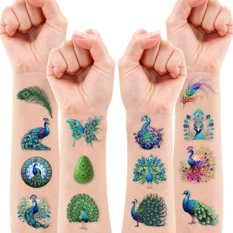 Generic 100PCS Peacock Temporary Tattoos - 100PCS Diwali Indian Blue Themed Stickers for Kids Birthday Party Supplies, Decorations, Favors, and Prizes - Cute Gifts for Boys and Girls