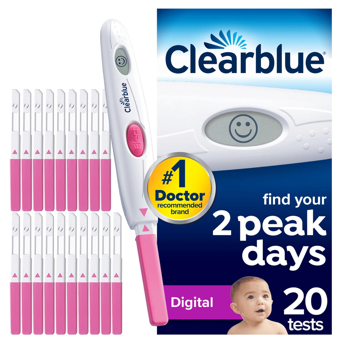 Clearblue Digital Ovulation Tests Kit (OPK) Proven to Help You Get Pregnant, 1 Digital Holder and 20 Ovulation Tests, Packaging May Vary