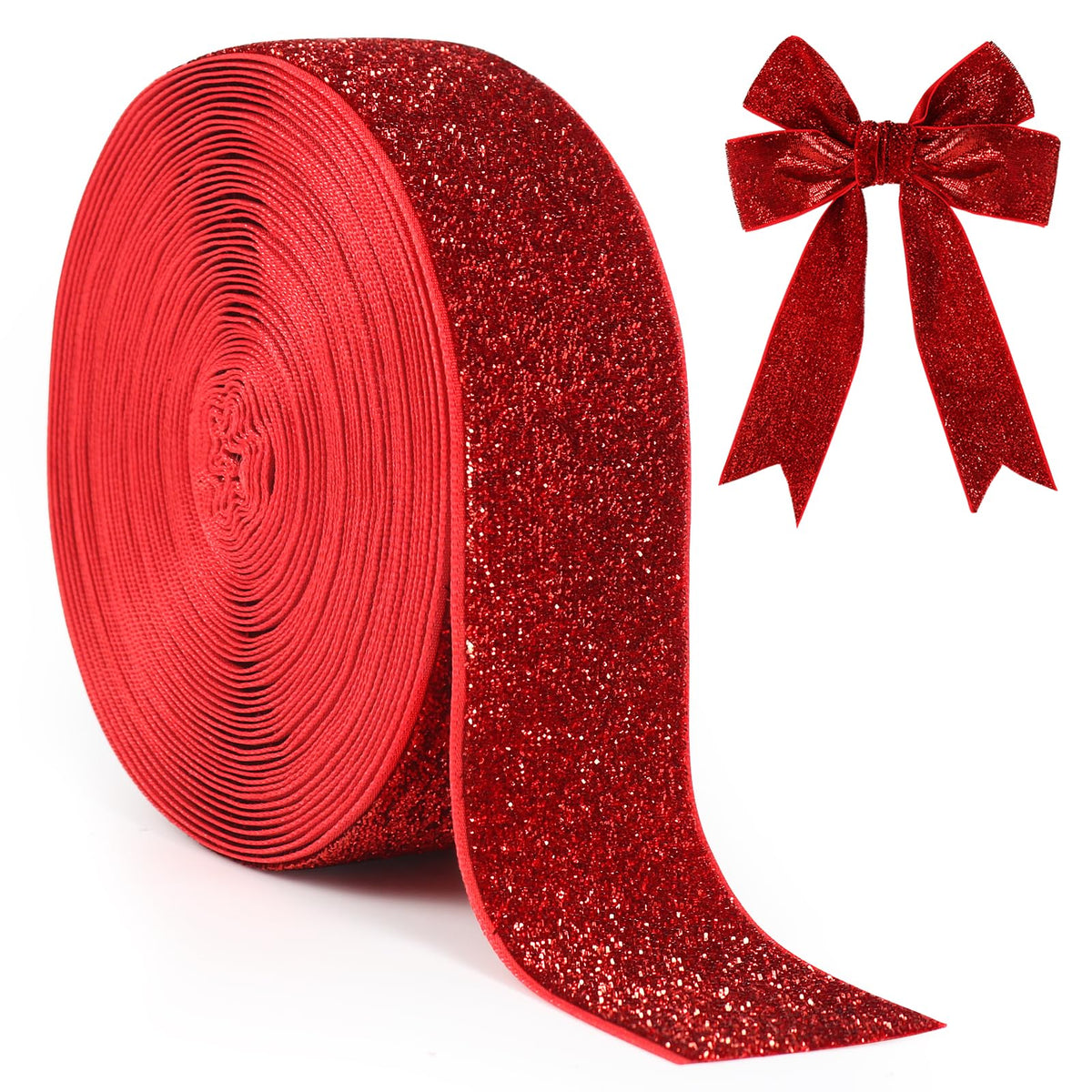 Metallic Glitter Velvet Ribbon, 10 Yards 1-1/2 inch Sparkle Christmas Ribbon for Gift Wrapping, Bows, Wreaths, Xmas Tree Decoration and DIY Crafts (Red)