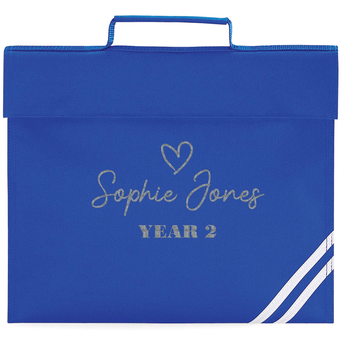 Purple Print House Girls Glitter Personalised Bookbag - Book Bag School Back to School Personalised for School Girl - Book Bag Glitter New Term Library Homework, Bright Royal