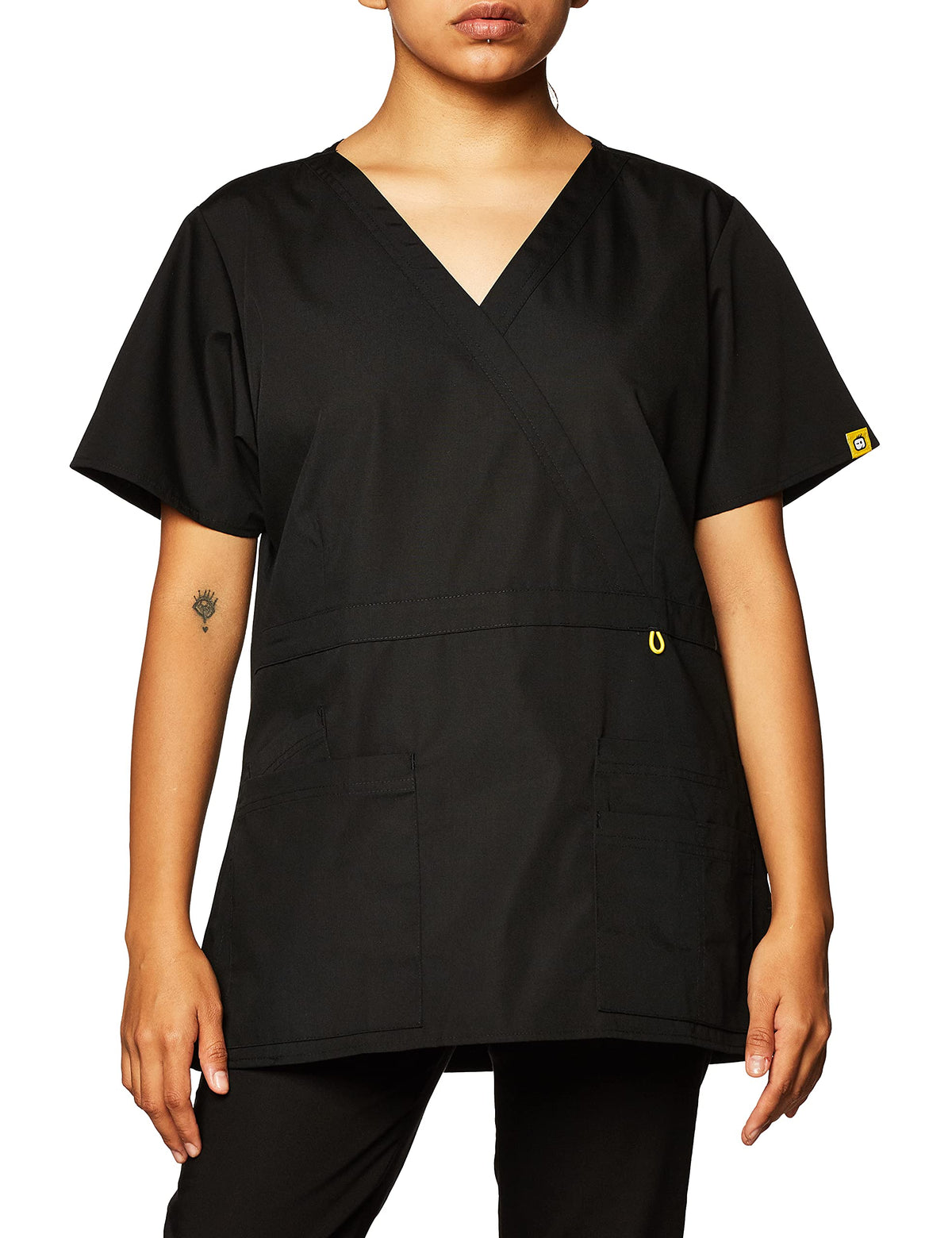 WonderWink 6056ABLKSM Origins Women's Golf Fit Mock Wrap Top, Black, Standard - Small
