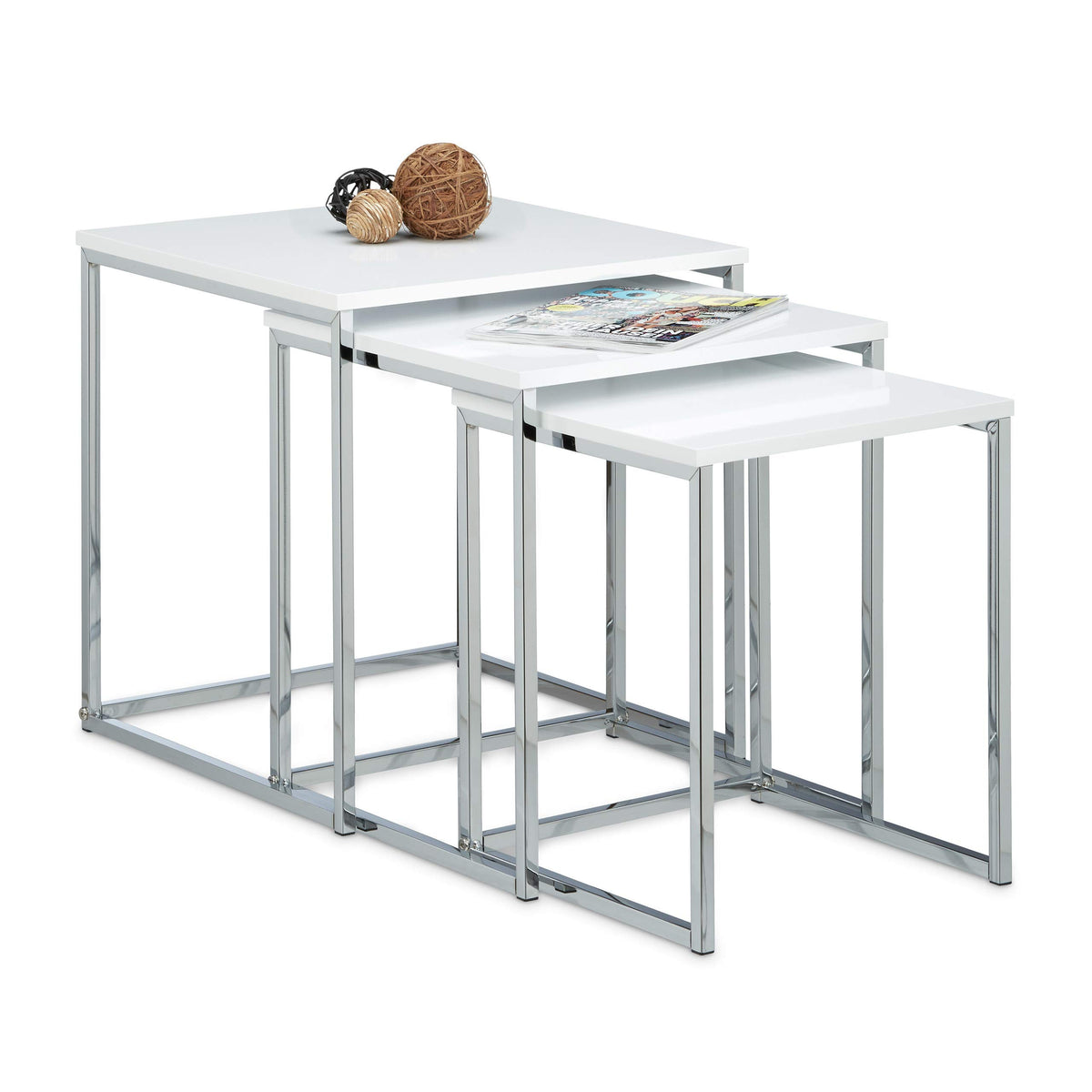Relaxdays Set of 3 Nesting Tables, Size: 42 x 40 x 40 cm Coffee Tables, Wood and Metal, White