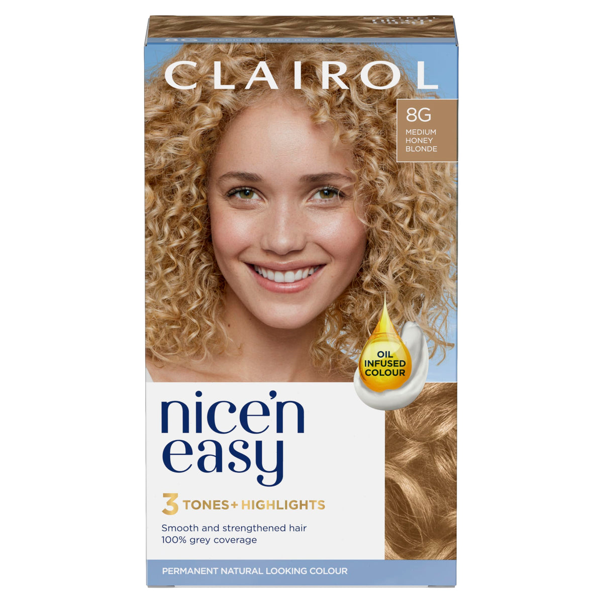 Clairol Nice'n Easy CrÃƒÆ’Ã‚Â¨me, Natural Looking Oil Infused Permanent Hair Dye, 8G Medium Honey Blonde