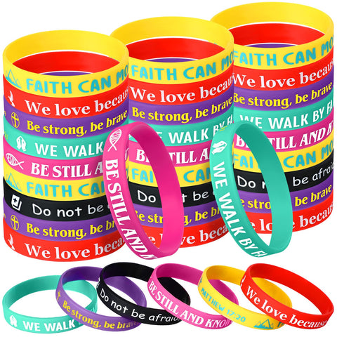 30 Pcs Christian Bible Bracelets Rubber Verse Bracelet Inspirational Silicone Wristband Faith Bible Verse Rubber Religious Bracelet Motivational Scripture Wristband Church Supplies for Men Women Teens
