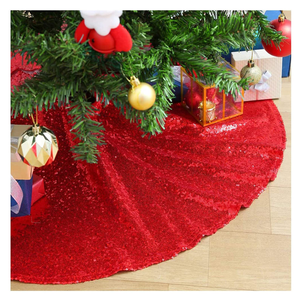 SoarDream Red Christmas Tree Skirts 36 Inches Sequin Fabric Tree Skirt Indoor Party Xmas Decor Indoor Holiday Luxury Tree Ornaments