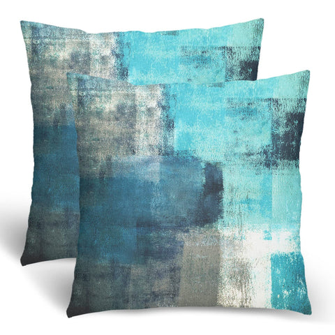 BETGINY Turquoise Grey Throw Pillow Covers, Teal Modern Abstract Art Painting Throw Pillows for Couch, Gray Blue Artwork Pillow Covers 18x18 Inch 2 Pcs Square Cushion Cover Gift for Couch Sofa