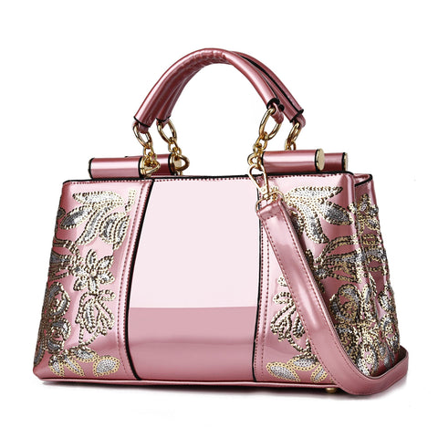 Nevenka Evening Handbags for Women Patent Leather Top Handle Purse Cross-Body Bag for Party Daily Use?Pink?