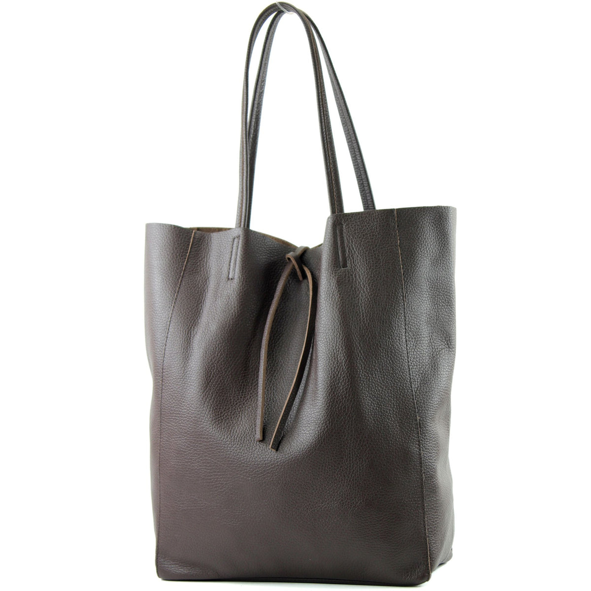 modamoda de - T163 - Ital. Large shopper bag with leather inner pocket (Dark Chocolate)