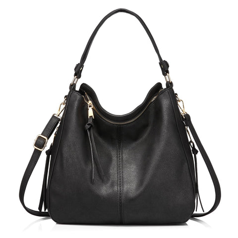 Realer Women Handbags Fashion Hobo Bags Faux Leather Long Strap Shoulder Bag Ladies Large Tote Bag Cross body Bag for Work Business School College Travel Black