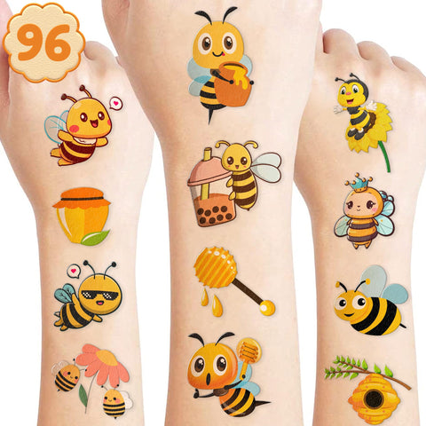 Bee Temporary Tattoos for Kids, Birthday Party Decorations Supplies Party Favors Supper Cute 96PCS Bee Tattoo Sticker Style Gift Ideals for Boys Girls Schools Prizes Themed