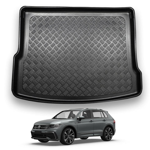 Nomad Boot Liner Compatible with VW Tiguan 2016+ Recyclable Non-Toxic Plastic (PE) Tailored Fit Adjustable Boot Floor Upper Position Floor Guard Tray Black Custom Fitted Dog Friendly Waterproof