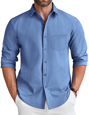COOFANDY Men's Casual Button Down Shirt Long Sleeve Untucked Dress Shirt Wrinkle Free Denim Shirt Blue