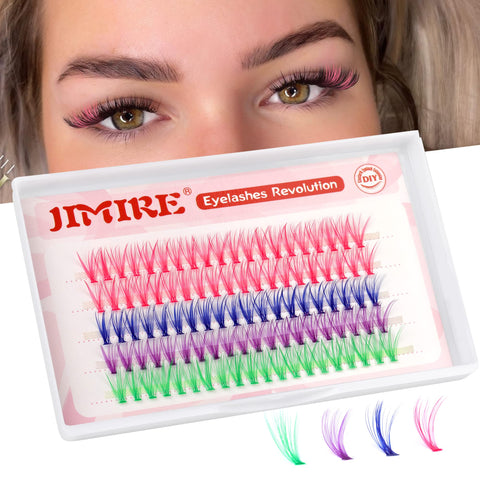 Colored Lash Clusters Individual Eyelashes 100Pcs DIY Eyelash Extensions 4 Colors Pink Lashes 14mm 3D Effect Individual Eyelashes Clusters Natural Look CC Curl Wispy Extension Reusable Pack by JIMIRE