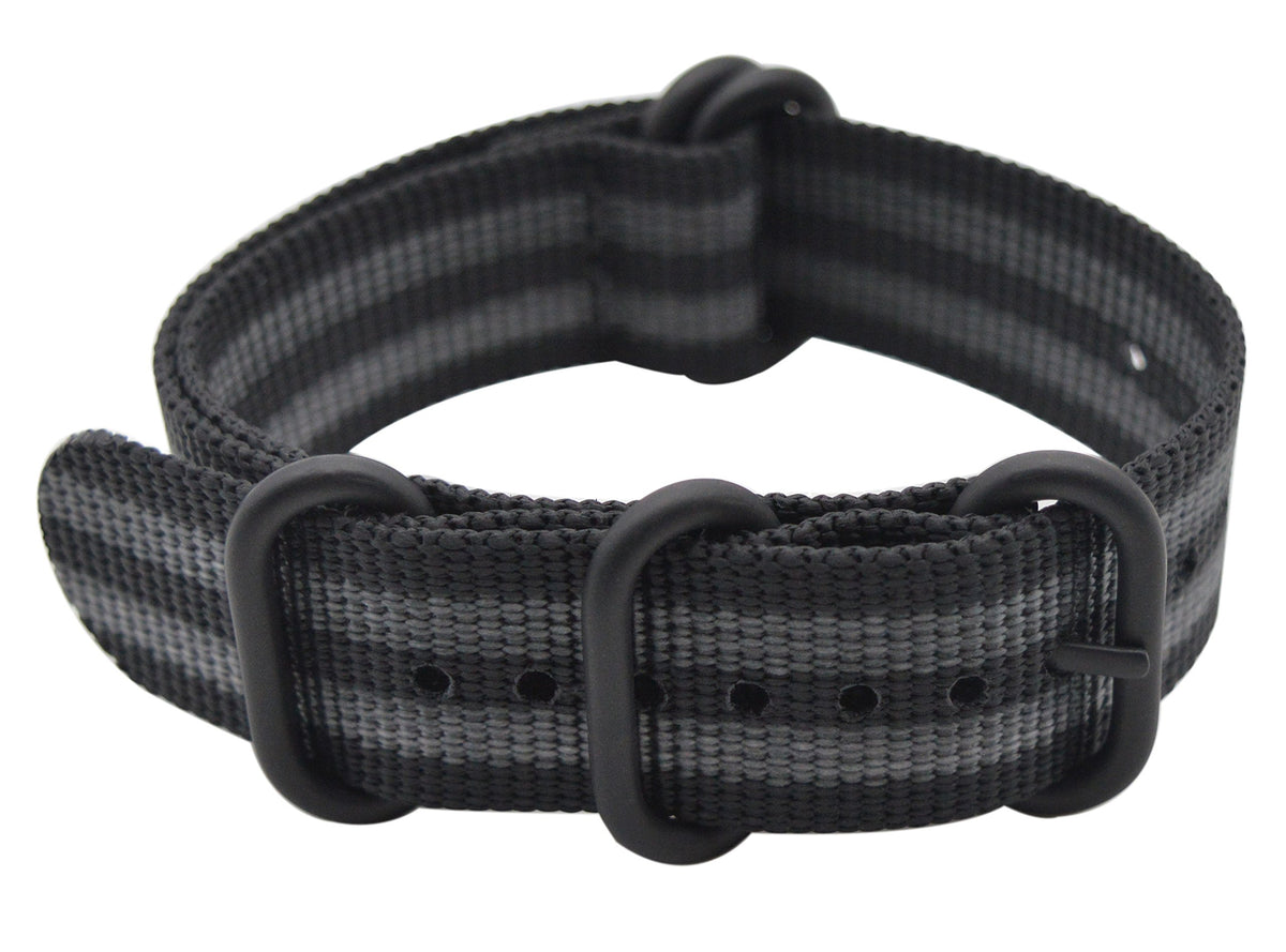 ArtStyle Watch Band with Ballistic Nylon Material Strap and High-End Black Buckle (Matte Finish Buckle) (Black/Grey, 18mm)