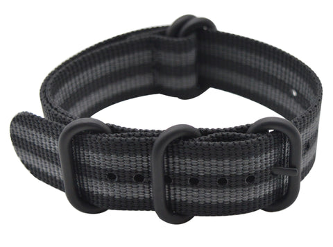 ArtStyle Watch Band with Ballistic Nylon Material Strap and High-End Black Buckle (Matte Finish Buckle) (Black/Grey, 18mm)