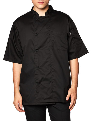 Chef Code Men's Short Sleeve Unisex Cool Breeze Chef Coats, Black, Small