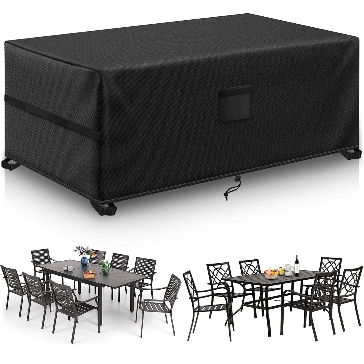 Kovshuiwe Garden Furniture Covers,170x94x70cm Patio Furniture Cover Waterproof, Table Covers 420D Heavy Duty Oxford Fabric Rattan Furniture Cover Windproof Anti-UV for Patio, Outdoor(Black)