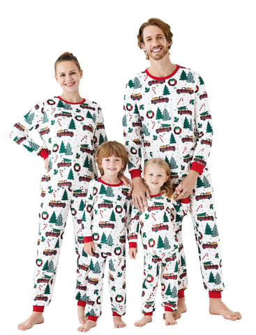 PATPAT Family Matching Christmas Pajamas Allover Xmas Tree & Car Print Long-sleeve Top Tee and Bottom Sets
