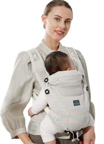 Bebamour Knit Baby Carrier Newborn to Toddler -Lightweight Baby Wrap Carrier 3-in-1 Baby Carrier Front and Back Carry (Cream)