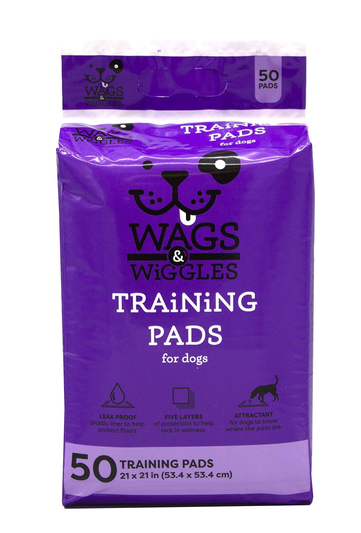 Wags & Wiggles Training Pads For Dogs, 50 Count | Puppy Pee Pads For Dogs | Dog and Puppy Supplies,white,21" x 21"