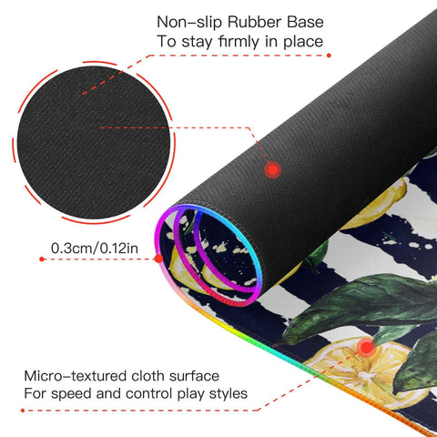 Flowers Leaves Lemon Wireless Charging Mouse Pad for Mobile Phone Extra Large Gaming Mousepad with 13 Lighting Modes Extended Desk Mat for Office Home Gaming MacBook PC Laptop Desk