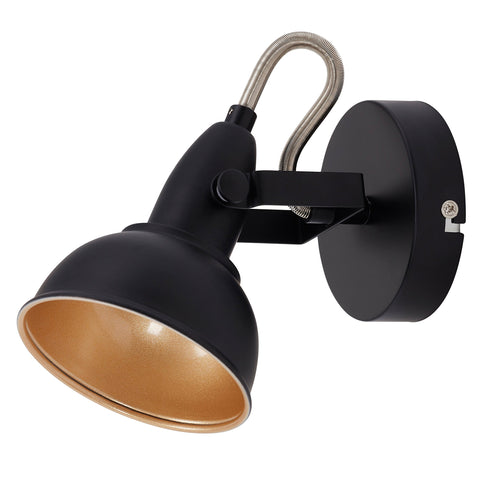 Briloner Leuchten 2049-015 Wall Light with Rotating and Pivoting Spot Light in Retro / Vintage Design Socket E14 Max. 40 Watt, Metal, Black Gold, 15.6 x 10 x 15.6 cm