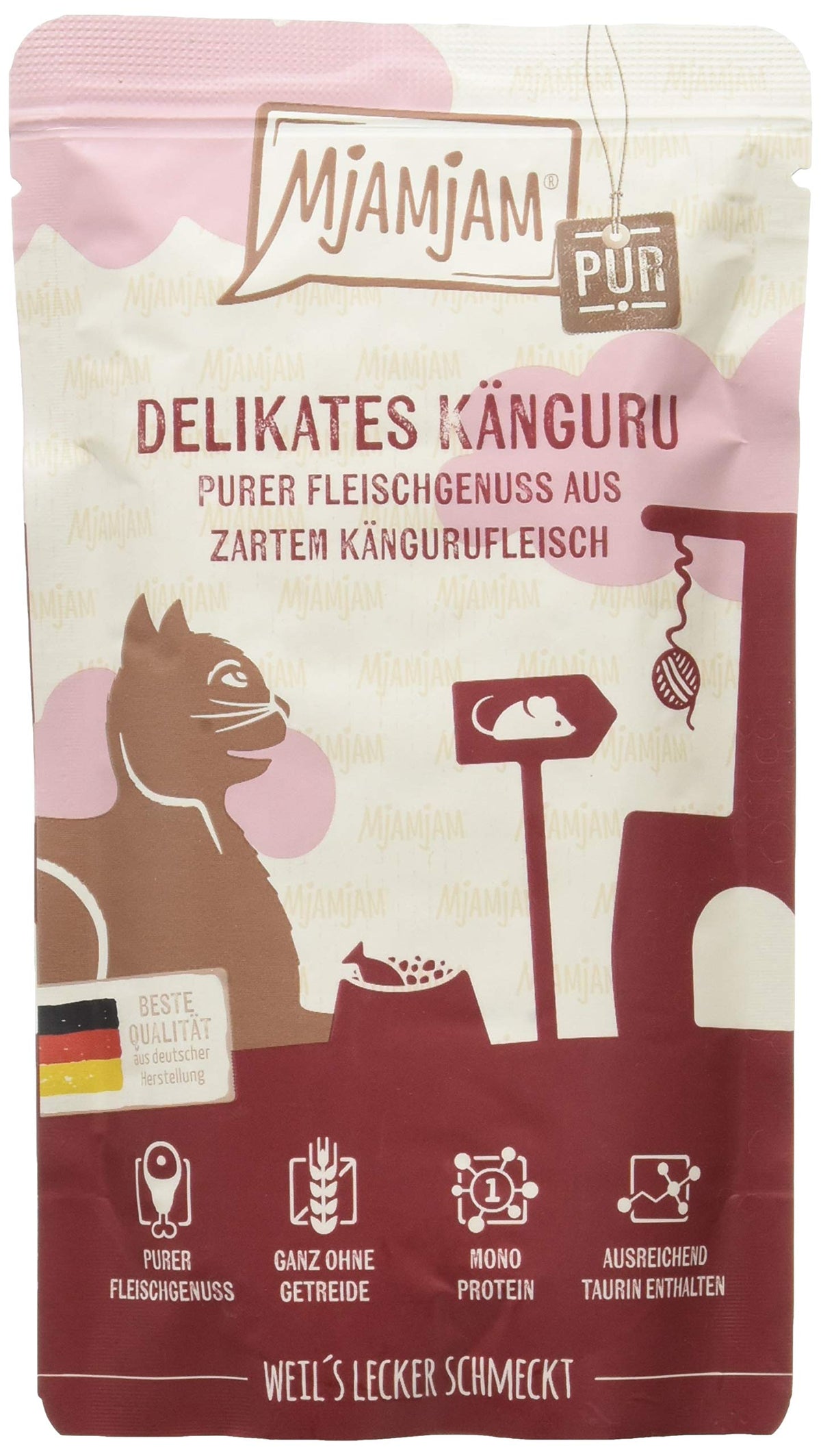 MjAMjAM - premium wet food for cats - Quetschie - pure meat enjoyment -Kangaroo, pack of 12 (12 x 125 g), grain-free with extra meat