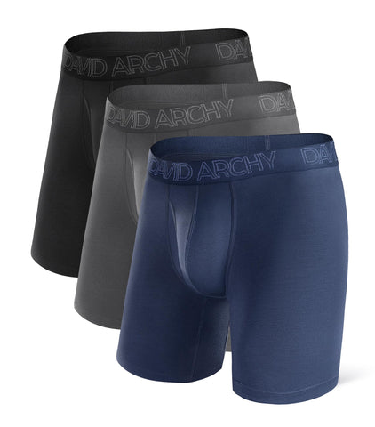 DAVID ARCHY Men's Boxer Bamboo Boxer Shorts Men's Underwear Multipack with Pouch and Fly, Ultra Soft and Breathable - 3 Pack