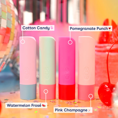 eos Party Vibes Lip Balm Variety Pack- Cotton Candy, Watermelon FrosÃƒÆ’Ã†â€™Ãƒâ€šÃ‚Â©, Pomegranate Punch & Pink Champagne, All-Day Moisture Lip Care Products, 0.14 oz, 4-Pack
