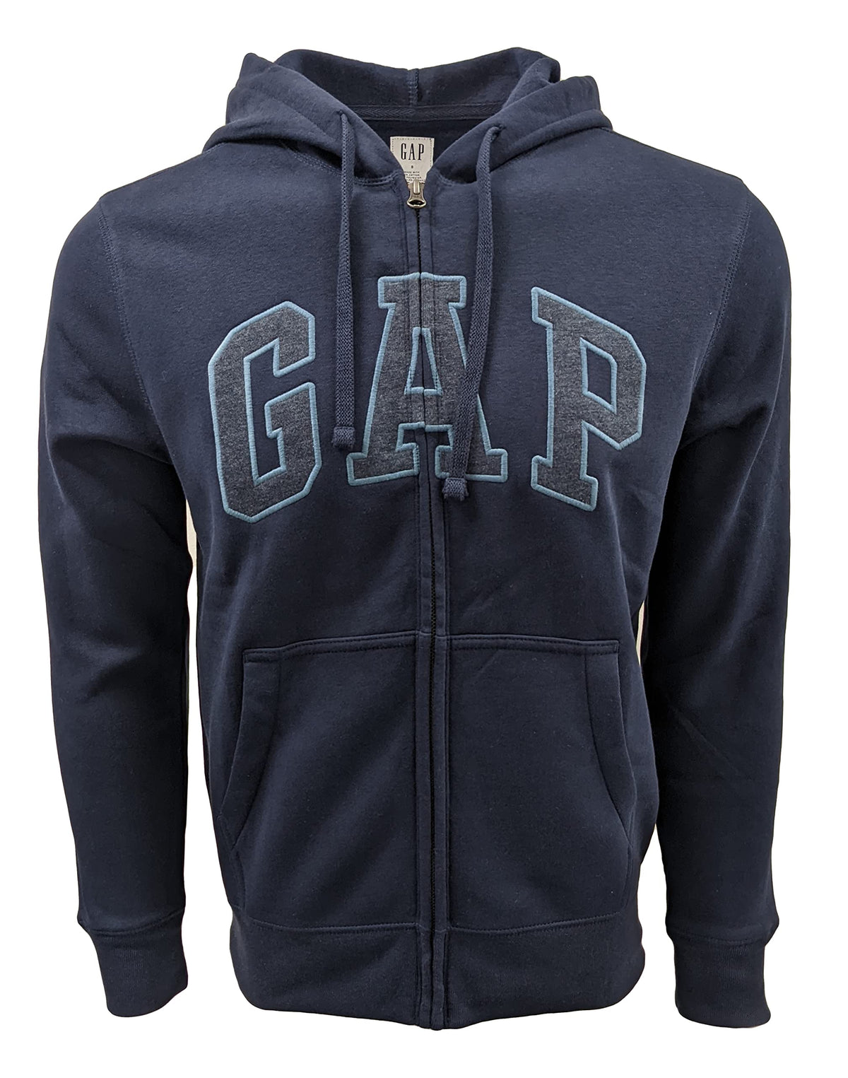 GAP Factory Men's Full Zip Fleece Logo Hoodie (Navy Heather (Dark Grey Logo), X-Large)