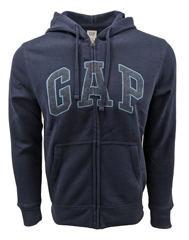 GAP Factory Men's Full Zip Fleece Logo Hoodie (Navy Heather (Dark Grey Logo), X-Large)