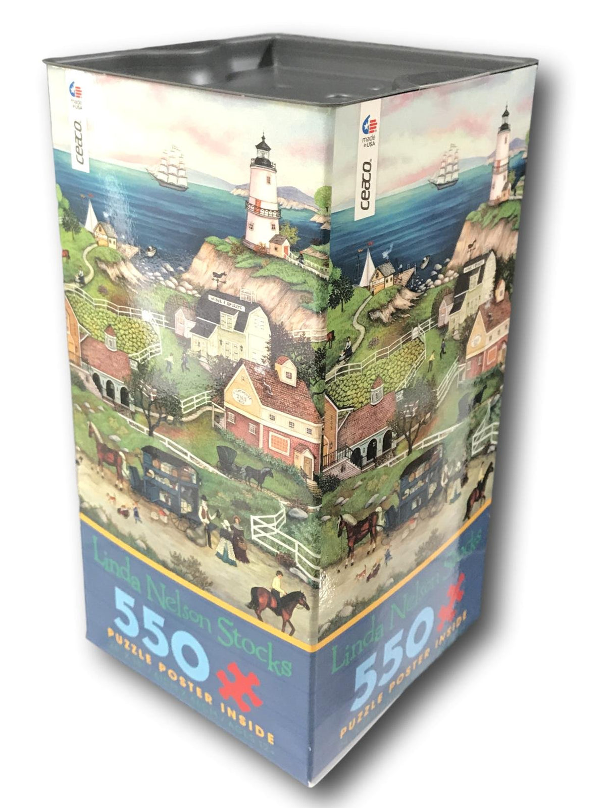 Ceaco Linda Stock Nelson Peddler's Cove Jigsaw Puzzle with Poster Tower Box 550 Pieces