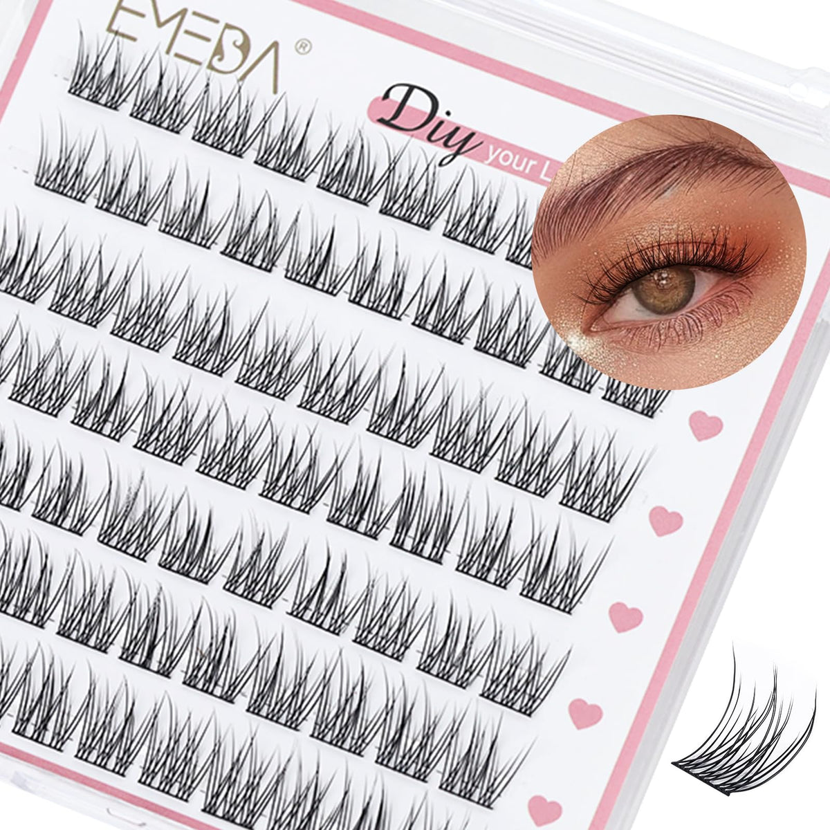 EMEDA DIY Eyelash Extensions Individual Lash Extensions Clusters 70 Pcs 11mm Natural Look Lash Ribbons D Curl Soft And Lightweight DIY Lash Extensions For Home Use (D03-11mm)