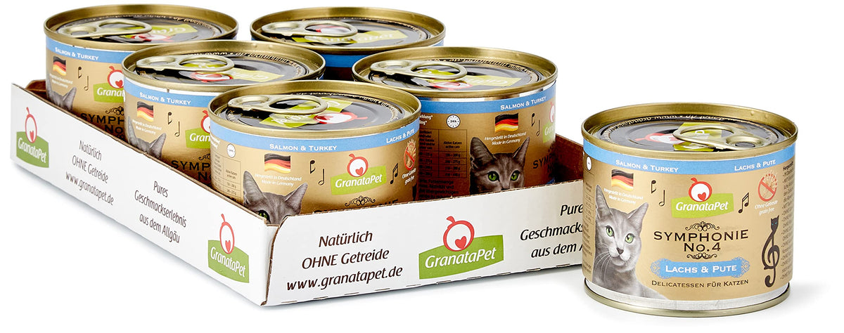 GranataPet Symphonie No. 4 Salmon & Turkey, Cat Food without Grains & Added Sugar, Fillet in Natural Jelly, Delicate Wet Food for Cats, 6 x 200 g