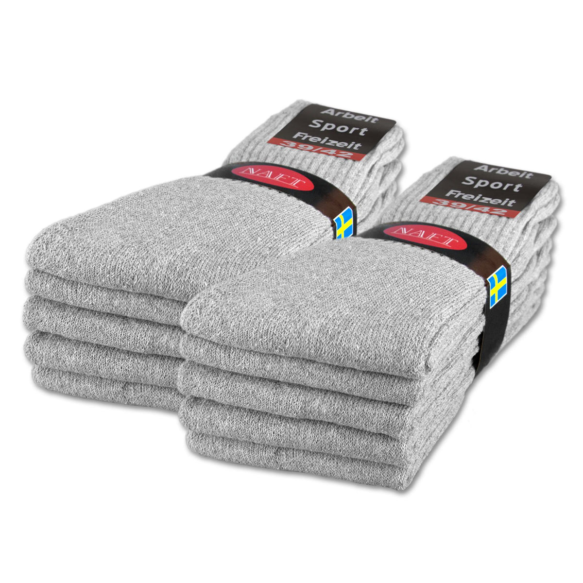 sockenkauf24 10 | 20 | 30 Pairs Crew Socks Sports Tennis Socks for Women & Men in 5 Colours - Sizes 35-50 available (UK 9-11 | EU 43-46, 10 Pairs | Light grey)